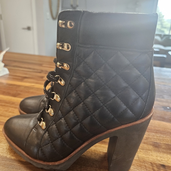 Kate Spade Black Quilted Lace-Up Heeled Boots - Picture 3 of 10